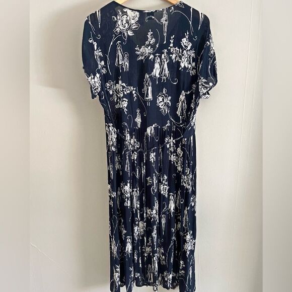 BILA vintage 90s Victorian inspired printed crinkle black button midi maxi dress - Picture 6 of 11